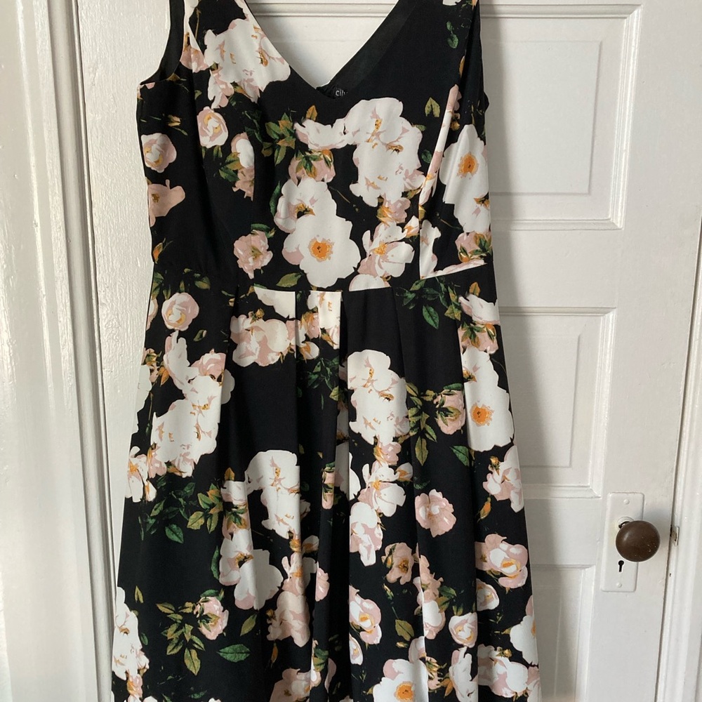 City Chic Black and White A-Line Midi Dress